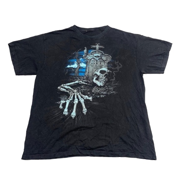 RIP Undead Skeleton Graphic Tee Thrifted Vintage Style Size L - Picture 1 of 12